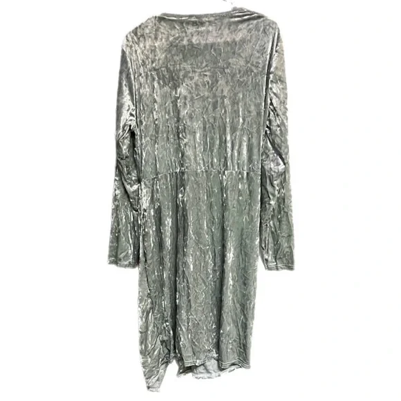 Silver Stretch Crushed Velvet Cocktail Party Midi Dress Ruched Waist, Sz12 - Picture 9 of 12